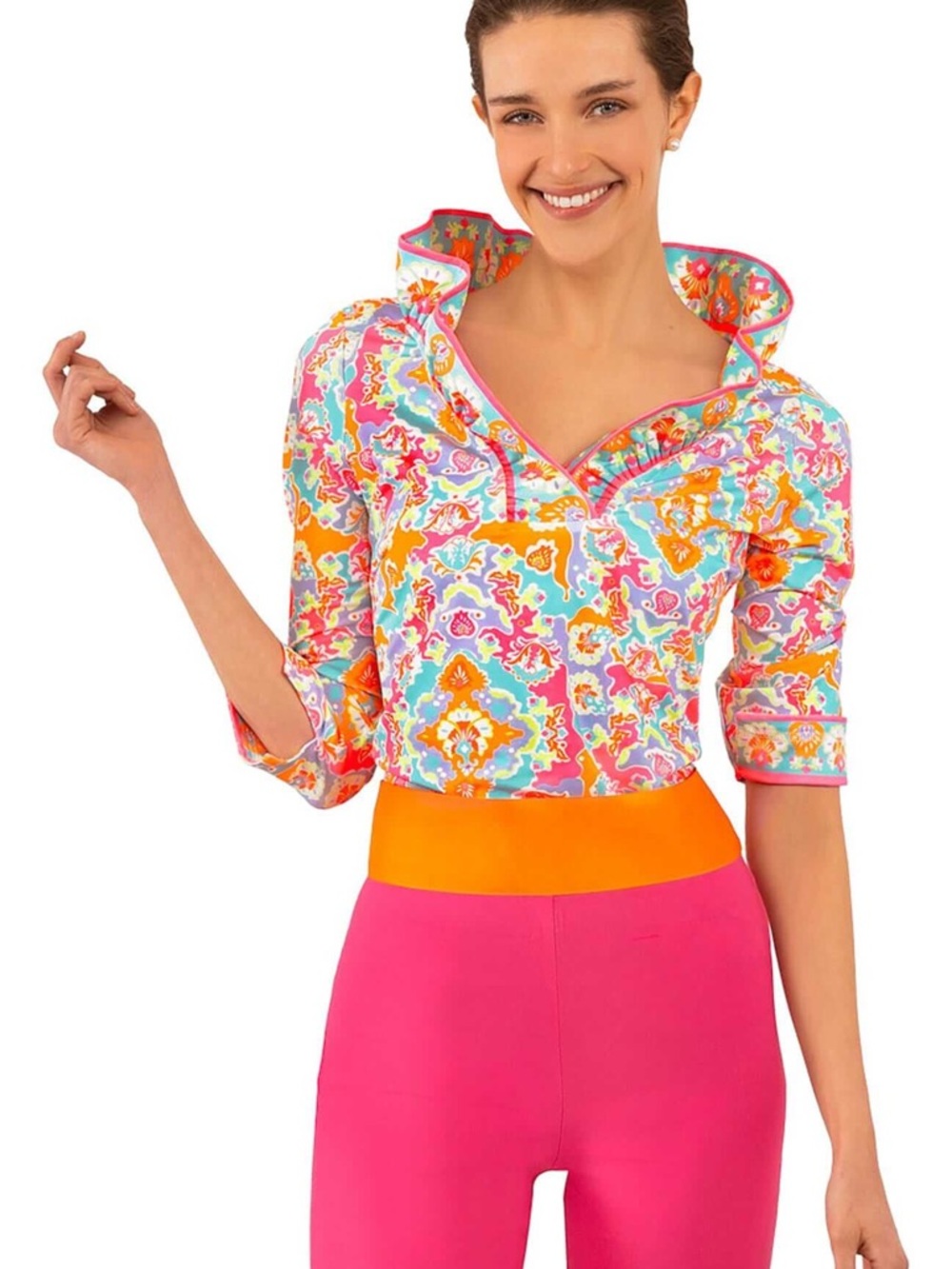 Gretchen Scott Jersey Ruffneck Top - Watteau